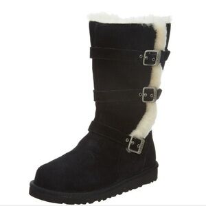 UGG Black Suede Boots with Buckle Accents